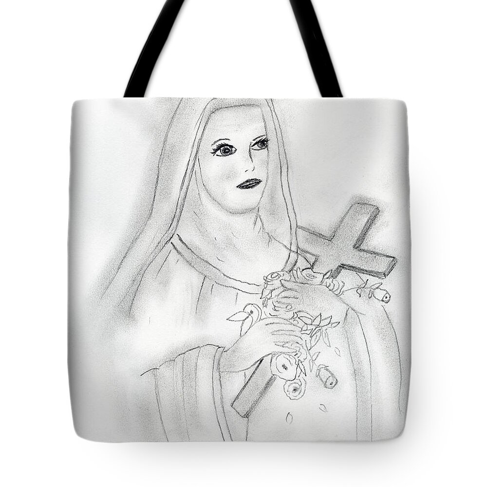 St. Therese Tote Bag featuring the drawing St. Therese by Sonya Chalmers