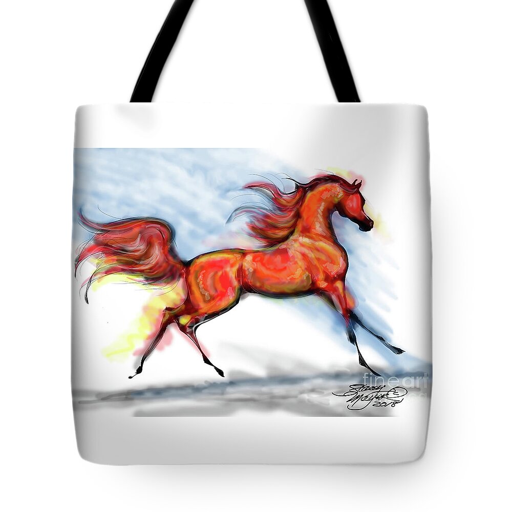 Arabian Horse Drawing Tote Bag featuring the digital art Staceys Arabian Horse by Stacey Mayer