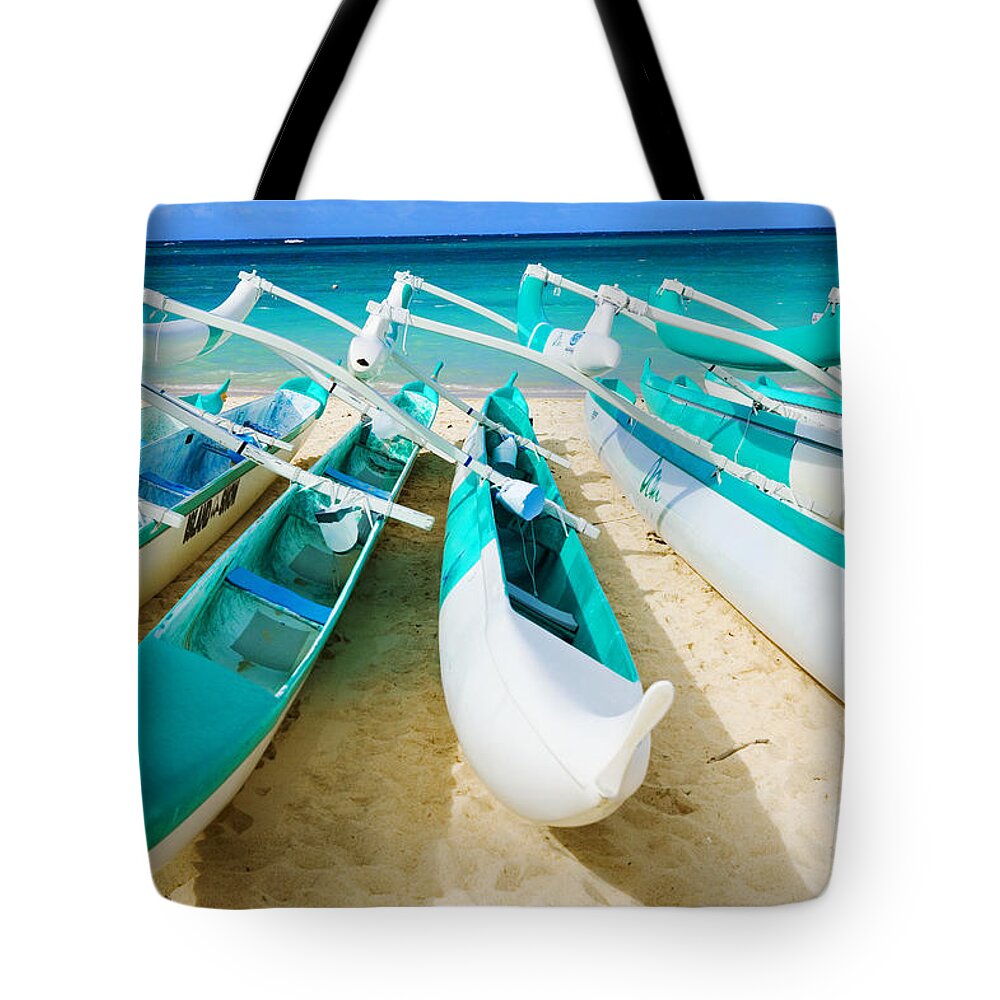 41-pfs0045 Tote Bag featuring the photograph Stacked Canoes by Dana Edmunds - Printscapes