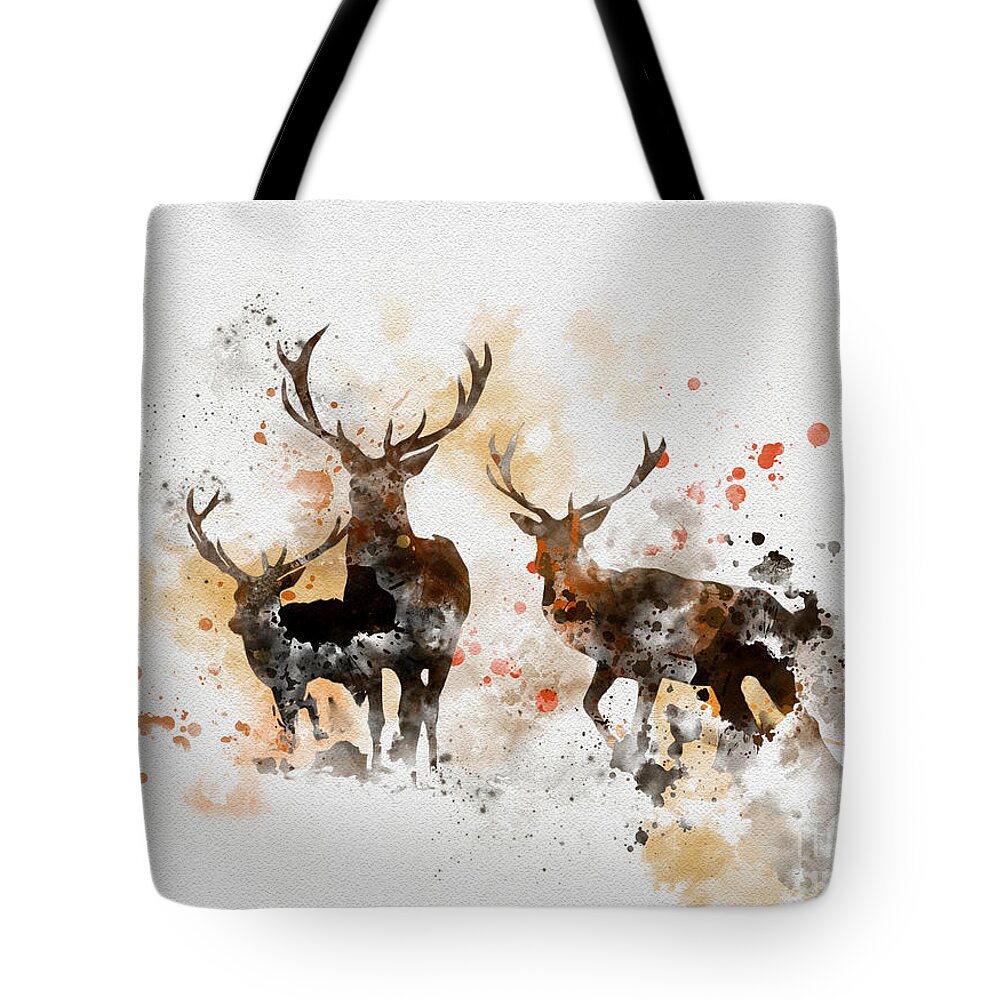Stag Tote Bag featuring the mixed media Stags by My Inspiration