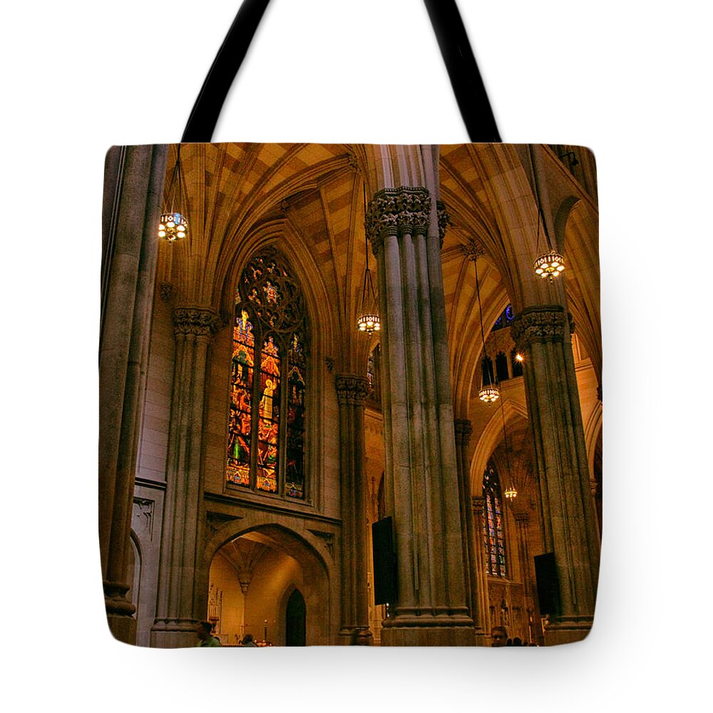 St. Patrick's Cathedral Tote Bag featuring the photograph Stained Glass Beauty by Jessica Jenney