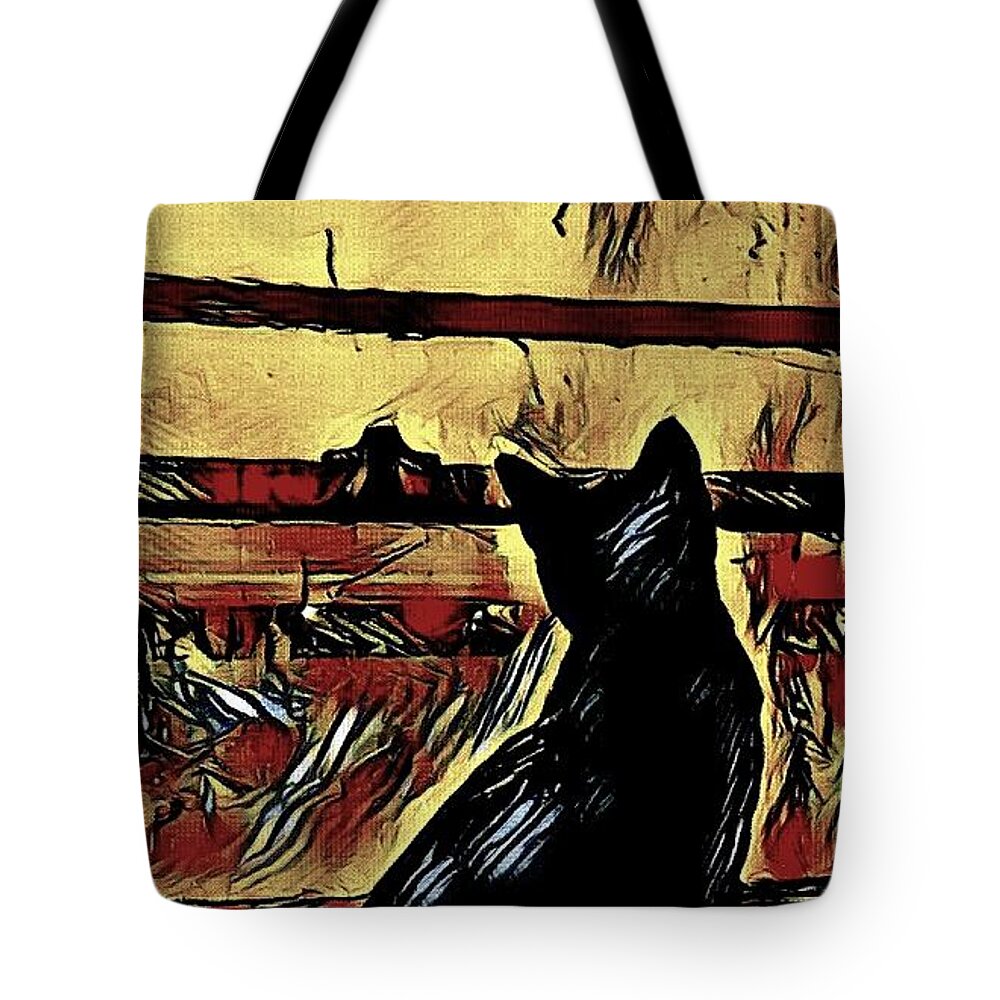 Cat Tote Bag featuring the digital art Stained Glass Cat by Ally White