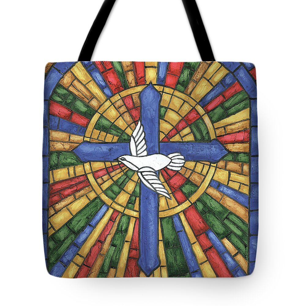 Dove Tote Bag featuring the painting Stained Glass Cross by Debbie DeWitt