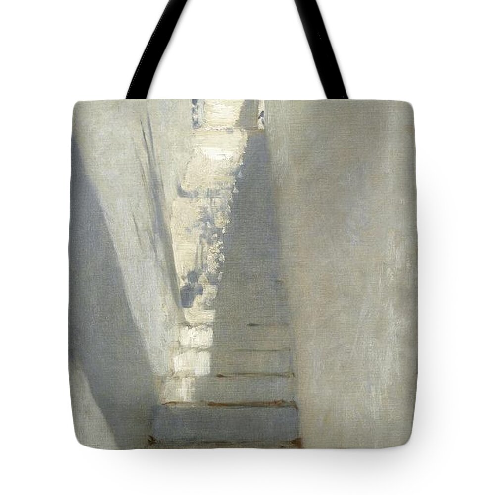 John Singer Sargent Tote Bag featuring the painting Staircase In Capri by John Singer Sargent