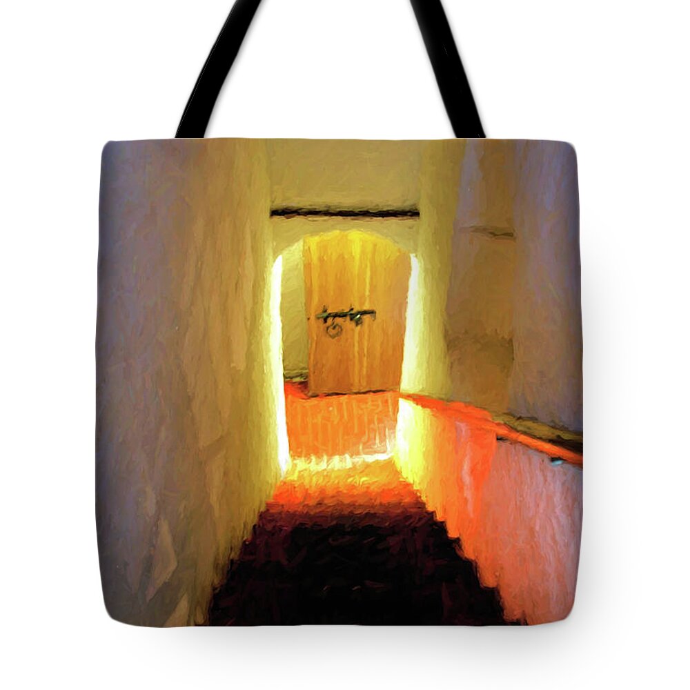 Window Tote Bag featuring the digital art Stairway - 2 by OLena Art by Lena Owens - Vibrant DESIGN