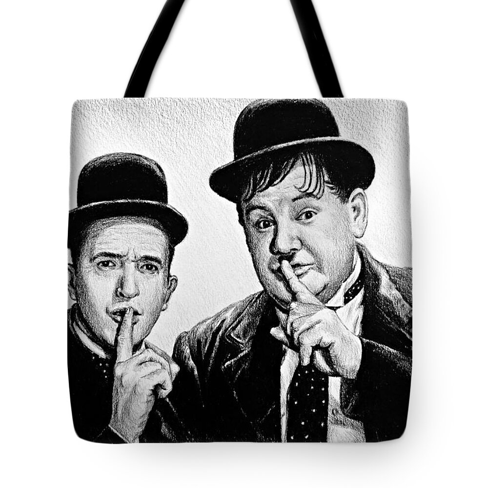 Andrew Read Tote Bag featuring the drawing Stan and Ollie by Andrew Read