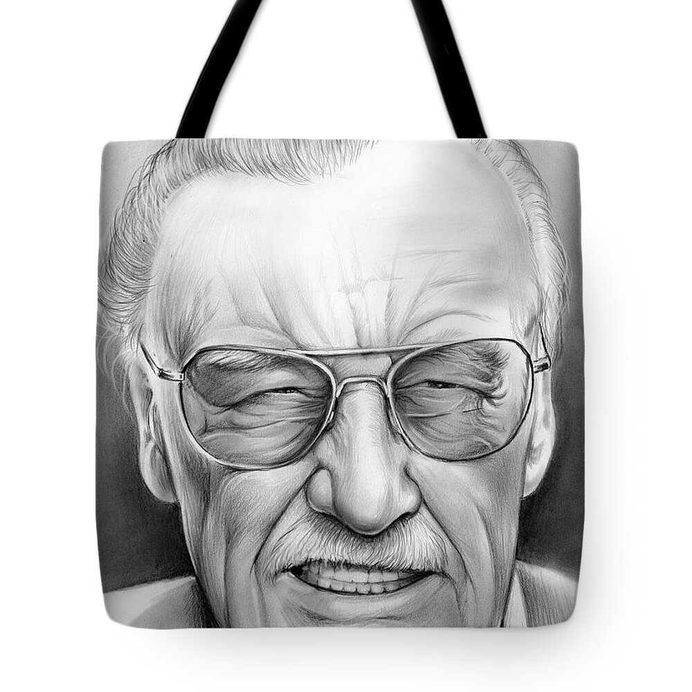 Stan Lee Tote Bag featuring the drawing Stan Lee by Greg Joens