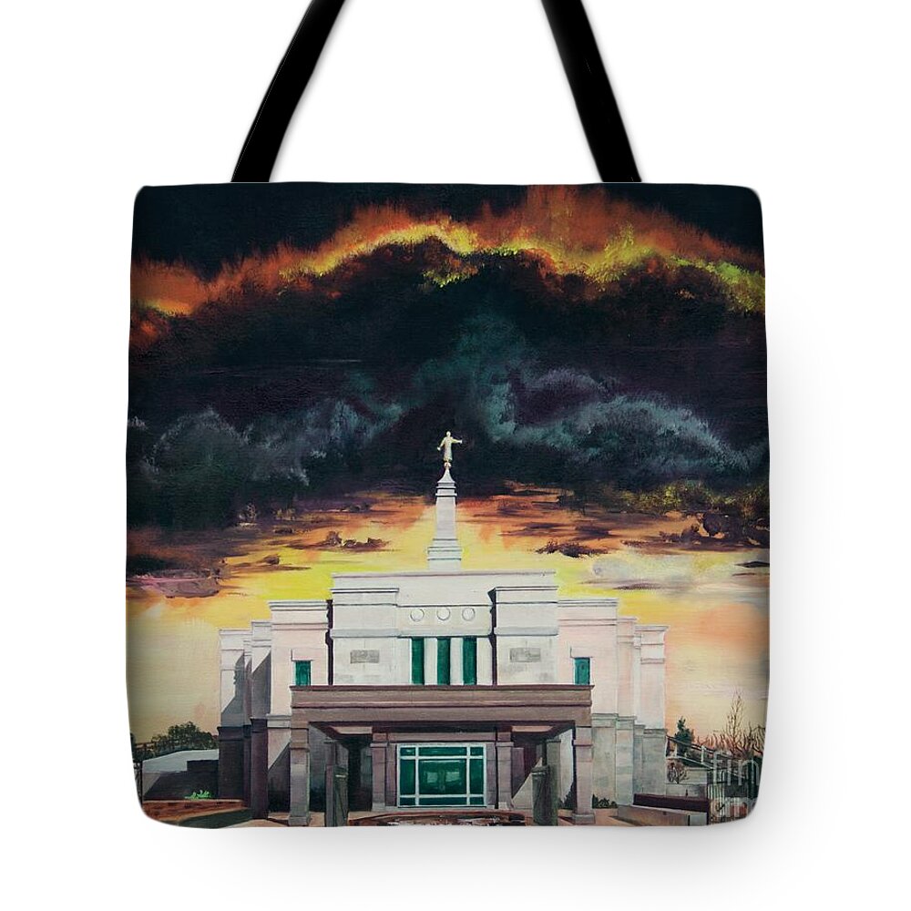 Lds Temples Tote Bag featuring the painting Stand in Holy Places by Nila Jane Autry