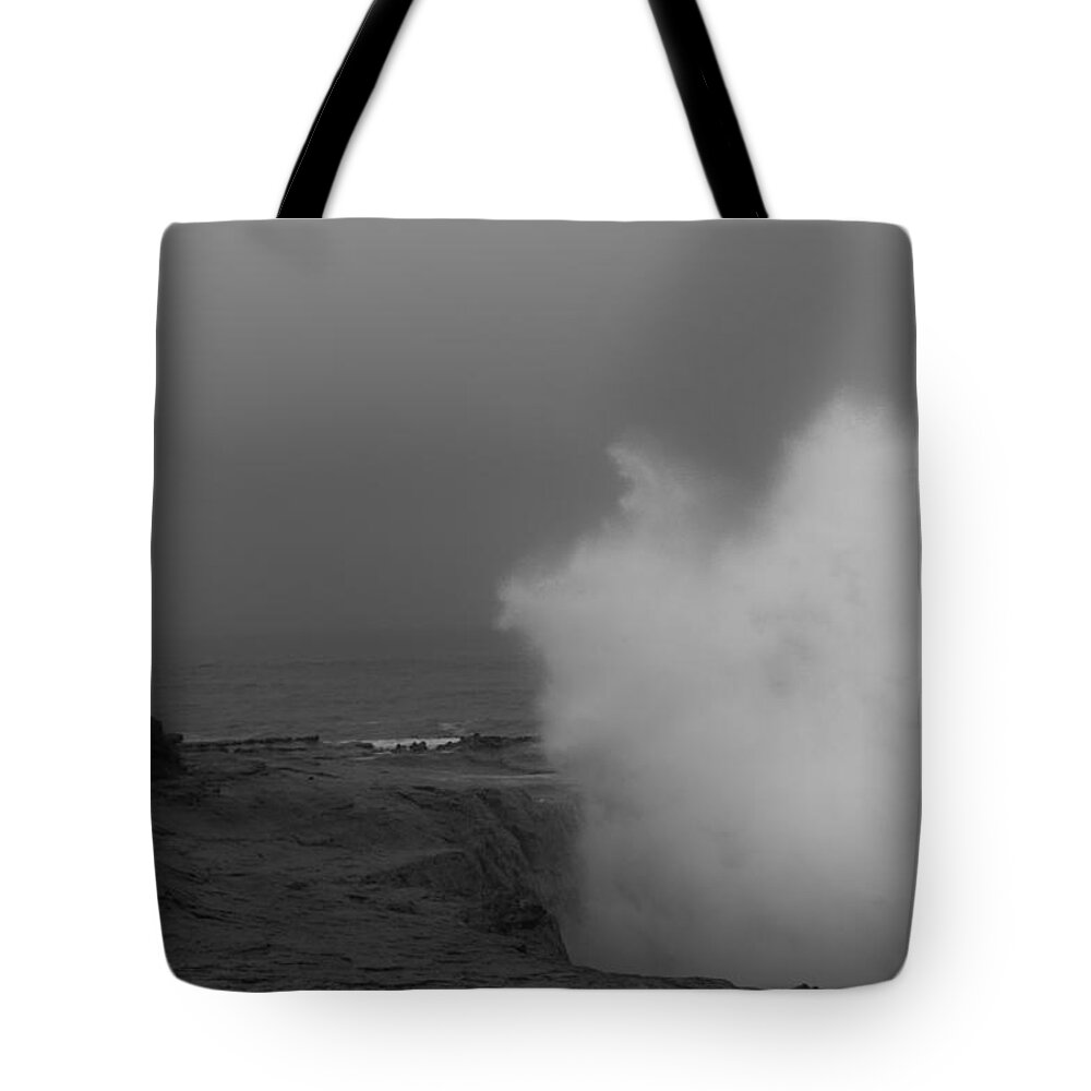 Splash Tote Bag featuring the photograph Standing against Nature by Lora Lee Chapman