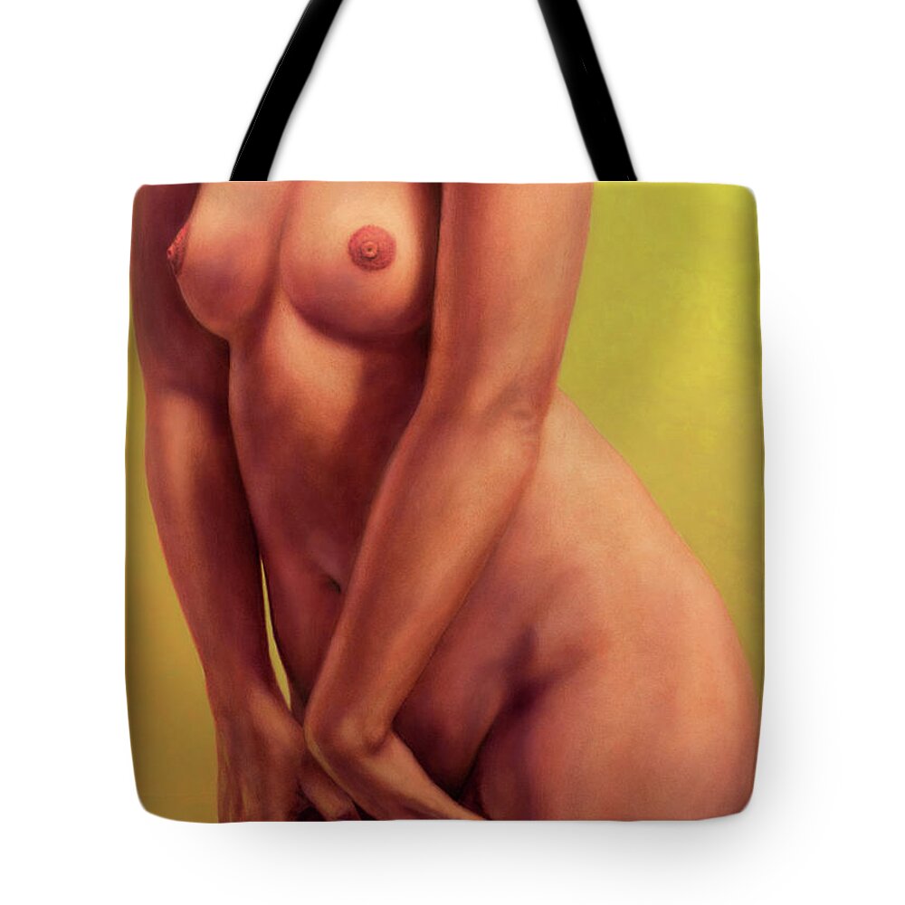 Female Tote Bag featuring the painting Standing Figure with Yellow Nails by James W Johnson