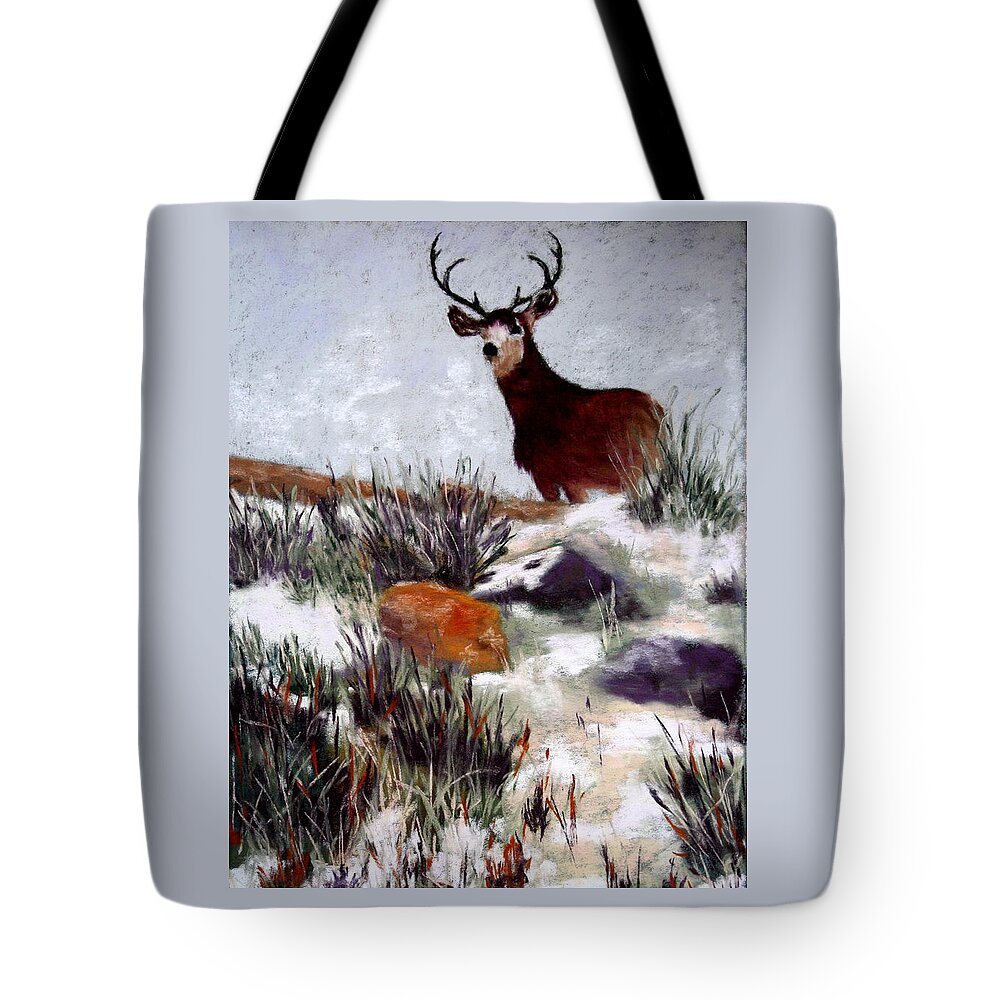 Deer Tote Bag featuring the painting Standing Guard by Nancy Jolley