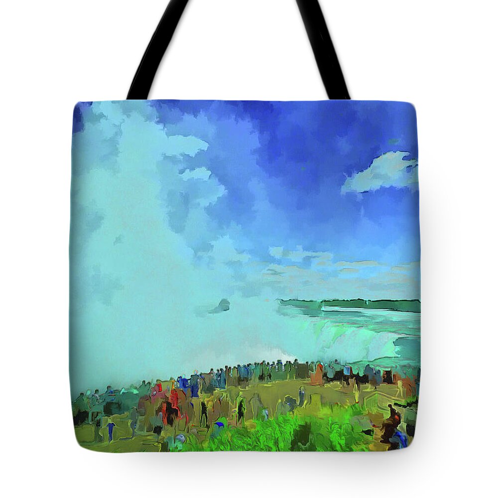 Niagara Falls Tote Bag featuring the digital art Standing On The Brink by Leslie Montgomery