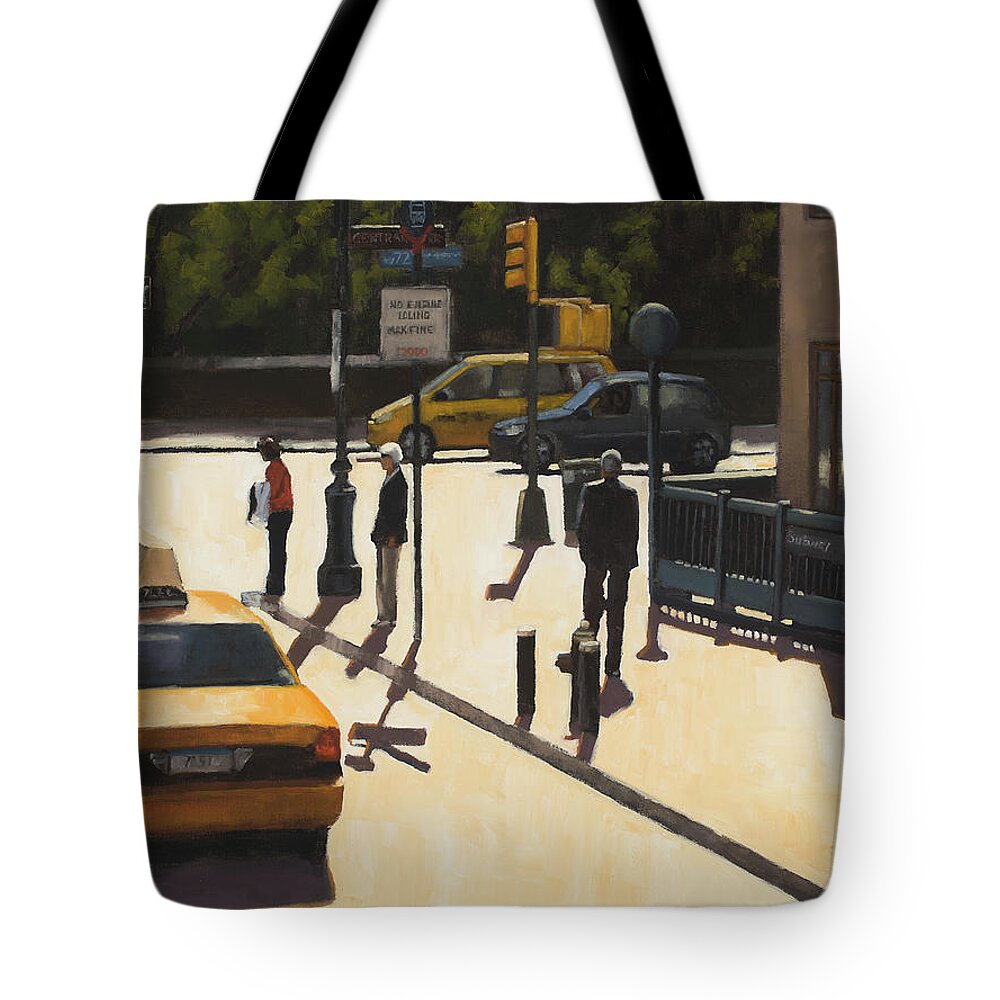 Sun Tote Bag featuring the painting Standing on the corner by Tate Hamilton