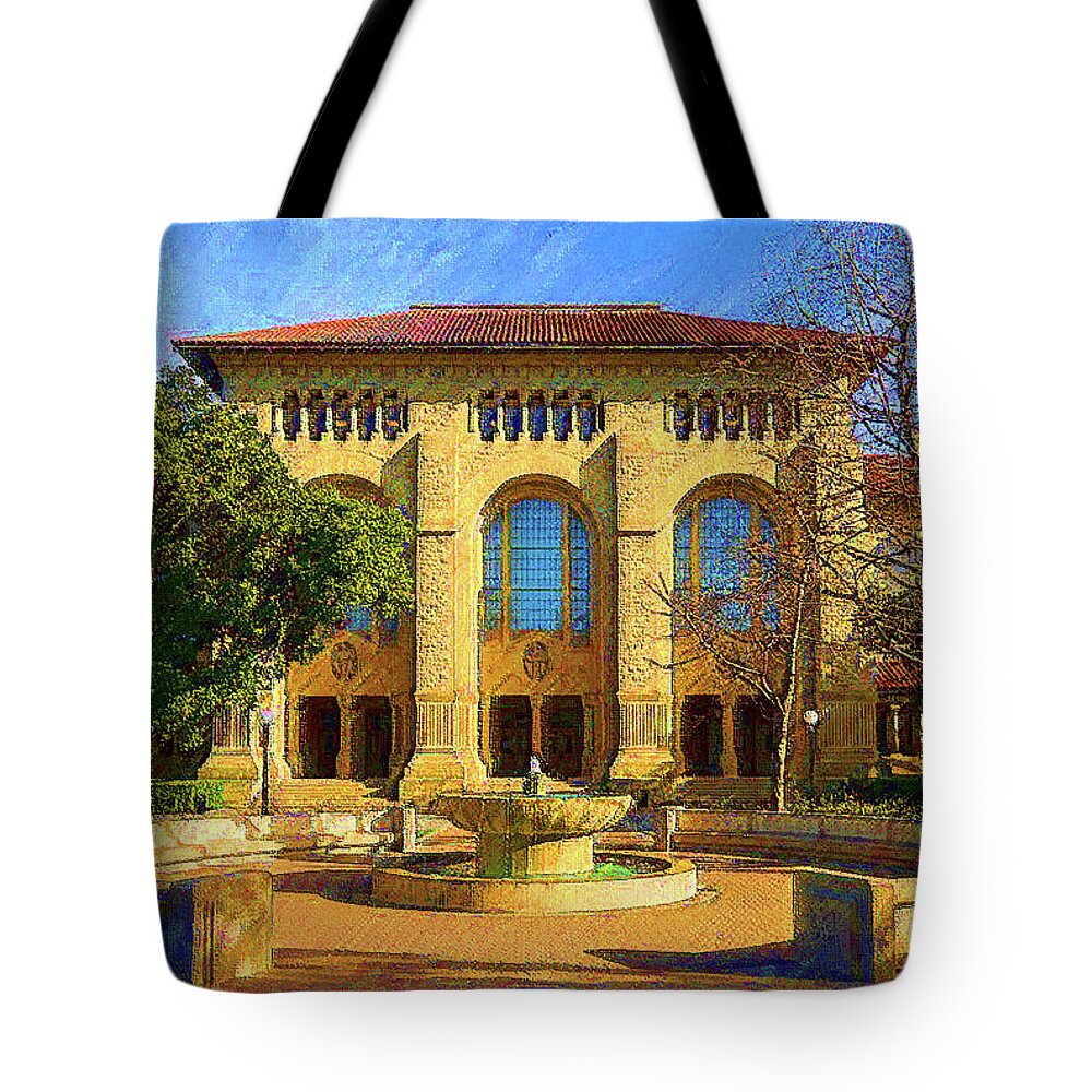 Stanford Tote Bag featuring the mixed media Stanford University by DJ Fessenden