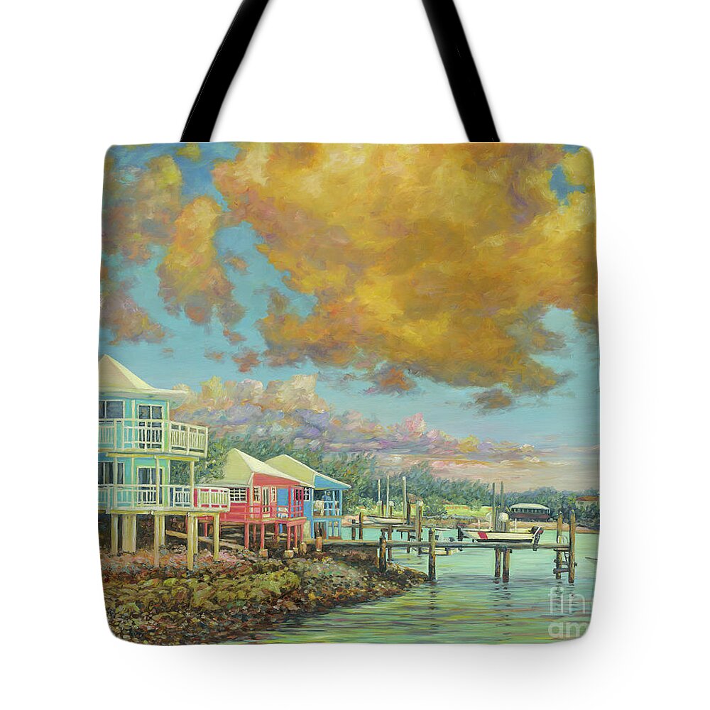 Sunset Tote Bag featuring the painting Staniel Cay Sunset by Danielle Perry