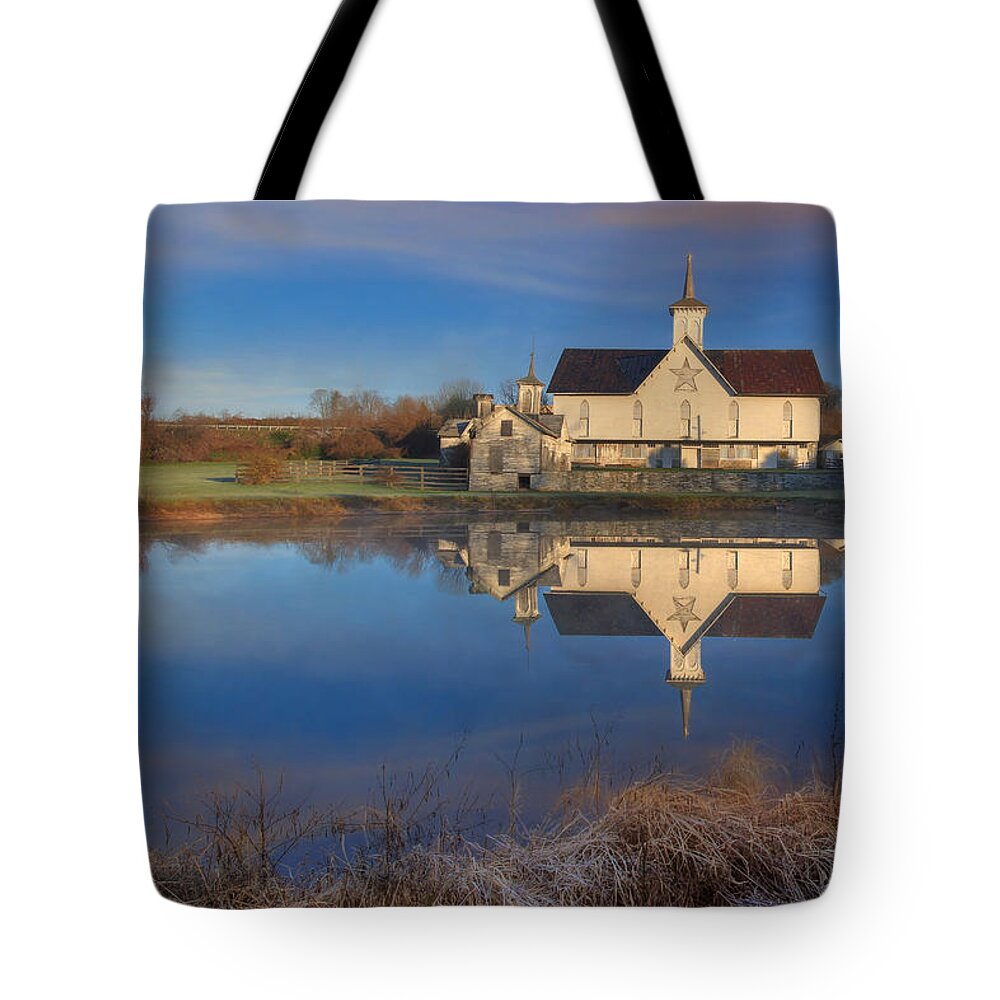 Star Tote Bag featuring the photograph Star Barn Sunrise by Lori Deiter