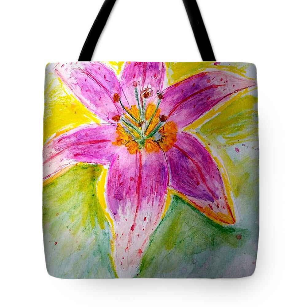 Watercolor Tote Bag featuring the painting Stargazer Lily in the Garden by Stacie Siemsen