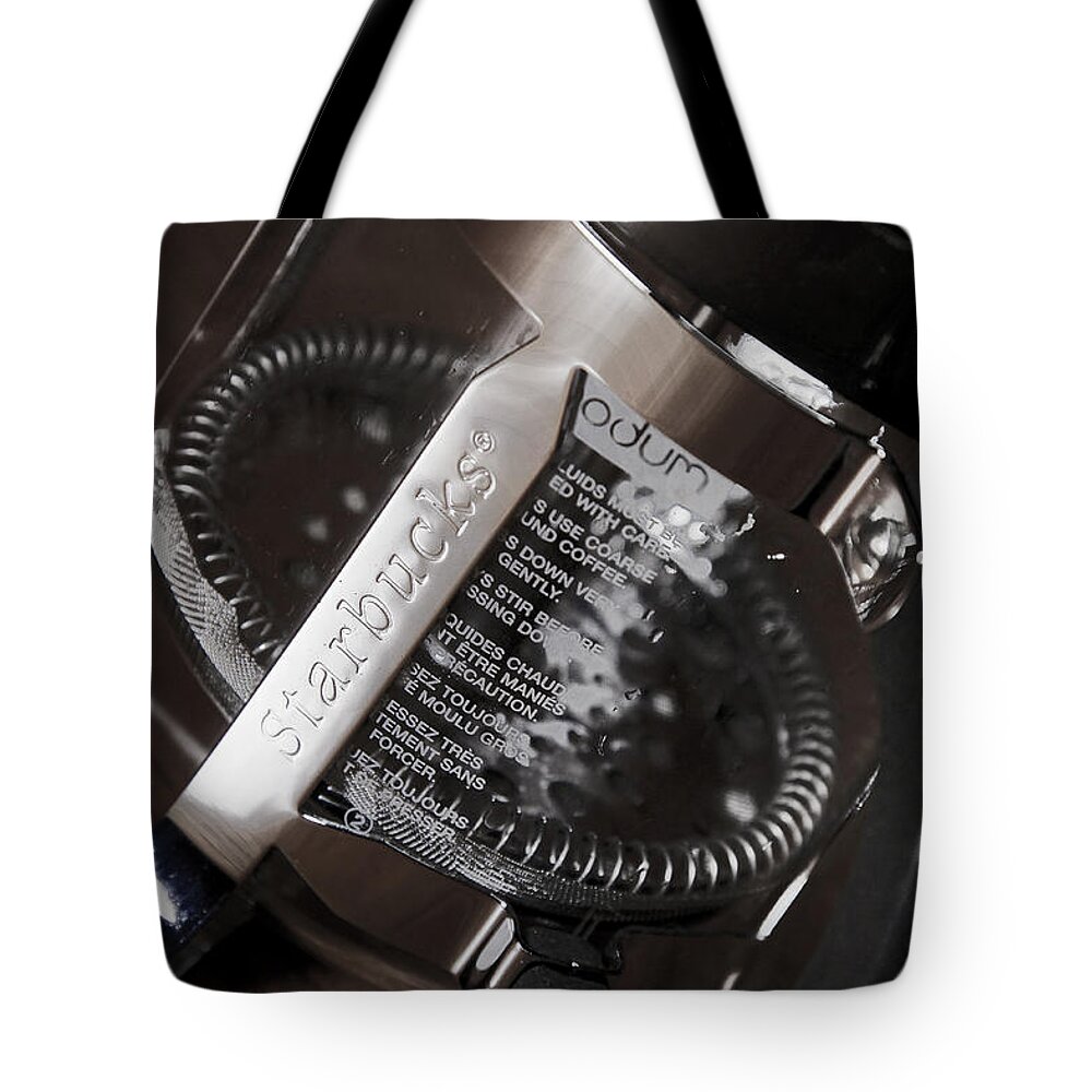 Starbucks Tote Bag featuring the photograph Starbucks French Press by Fransiskus Sudjojo