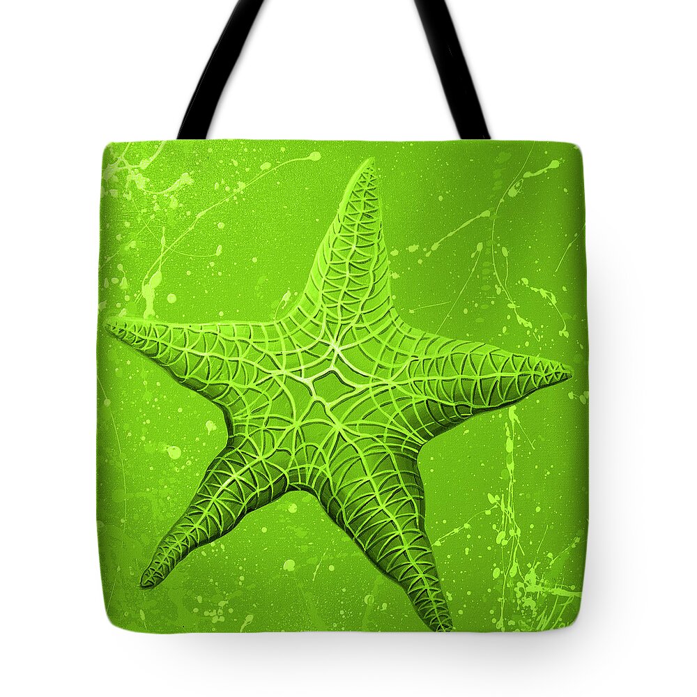 Starfish Tote Bag featuring the painting Starfish in Green by William Love