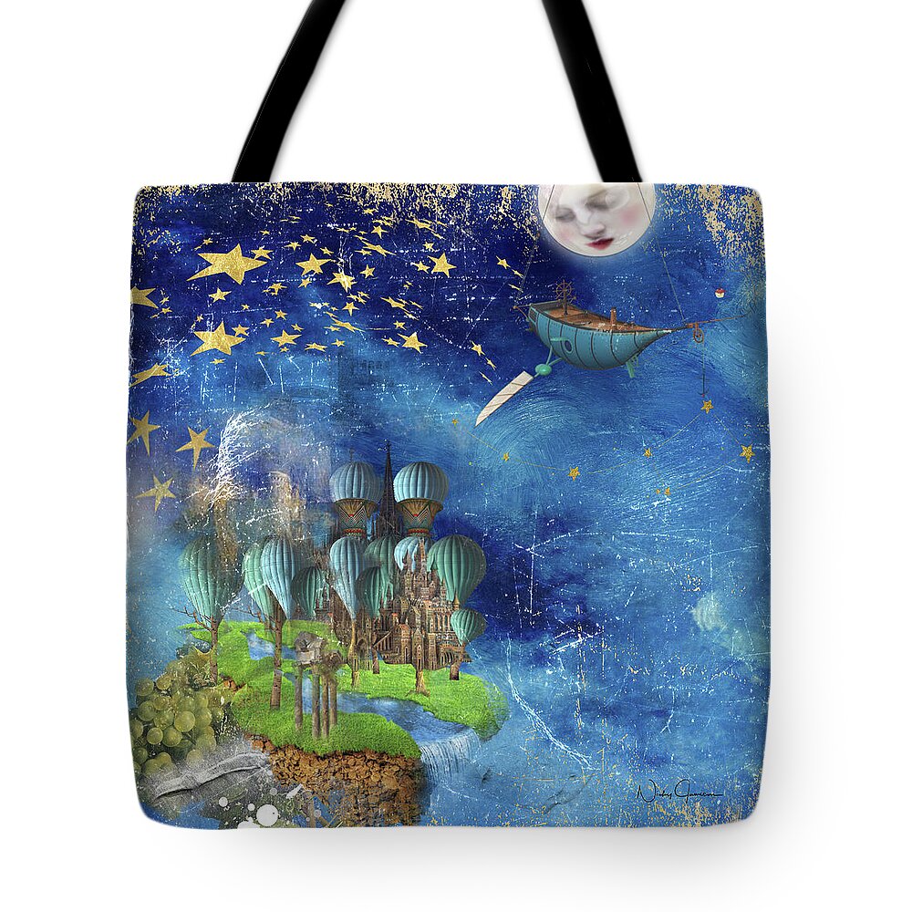 Art Tote Bag featuring the digital art StarFishing in a Mystical Land by Nicky Jameson