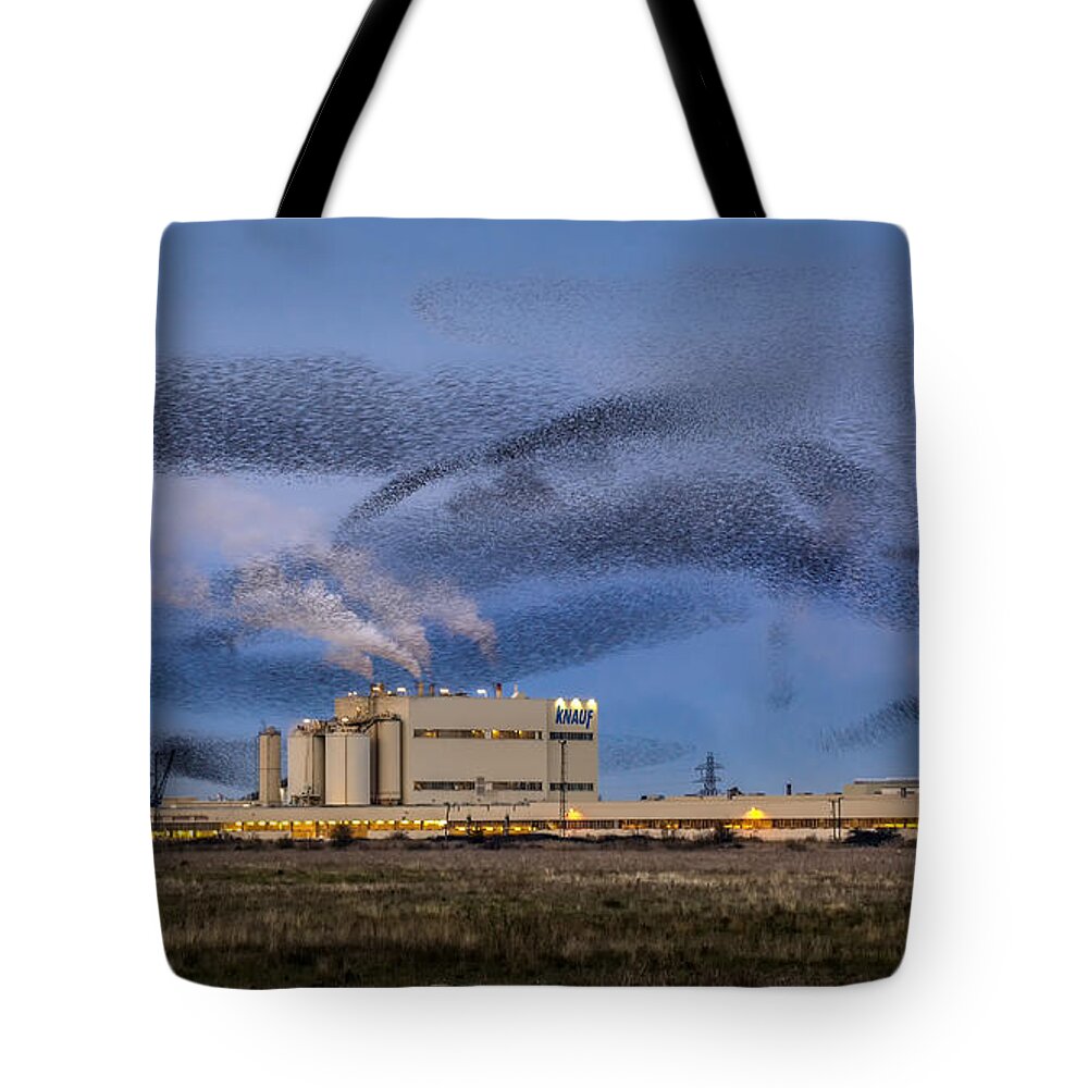 Starling Tote Bag featuring the photograph Starling Mumuration by Ian Hufton