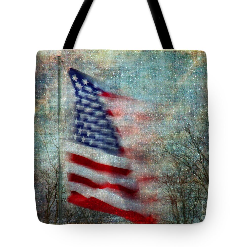 American Flag Tote Bag featuring the photograph Stars and Stripes American Flag Artistic Liberty by Clare VanderVeen