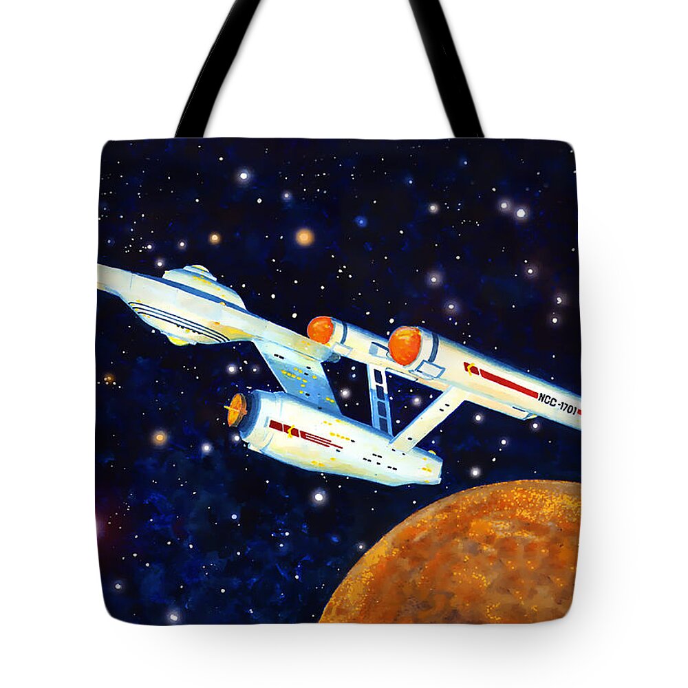 Science Fiction Tote Bag featuring the painting Starship Enterprise by Douglas Castleman