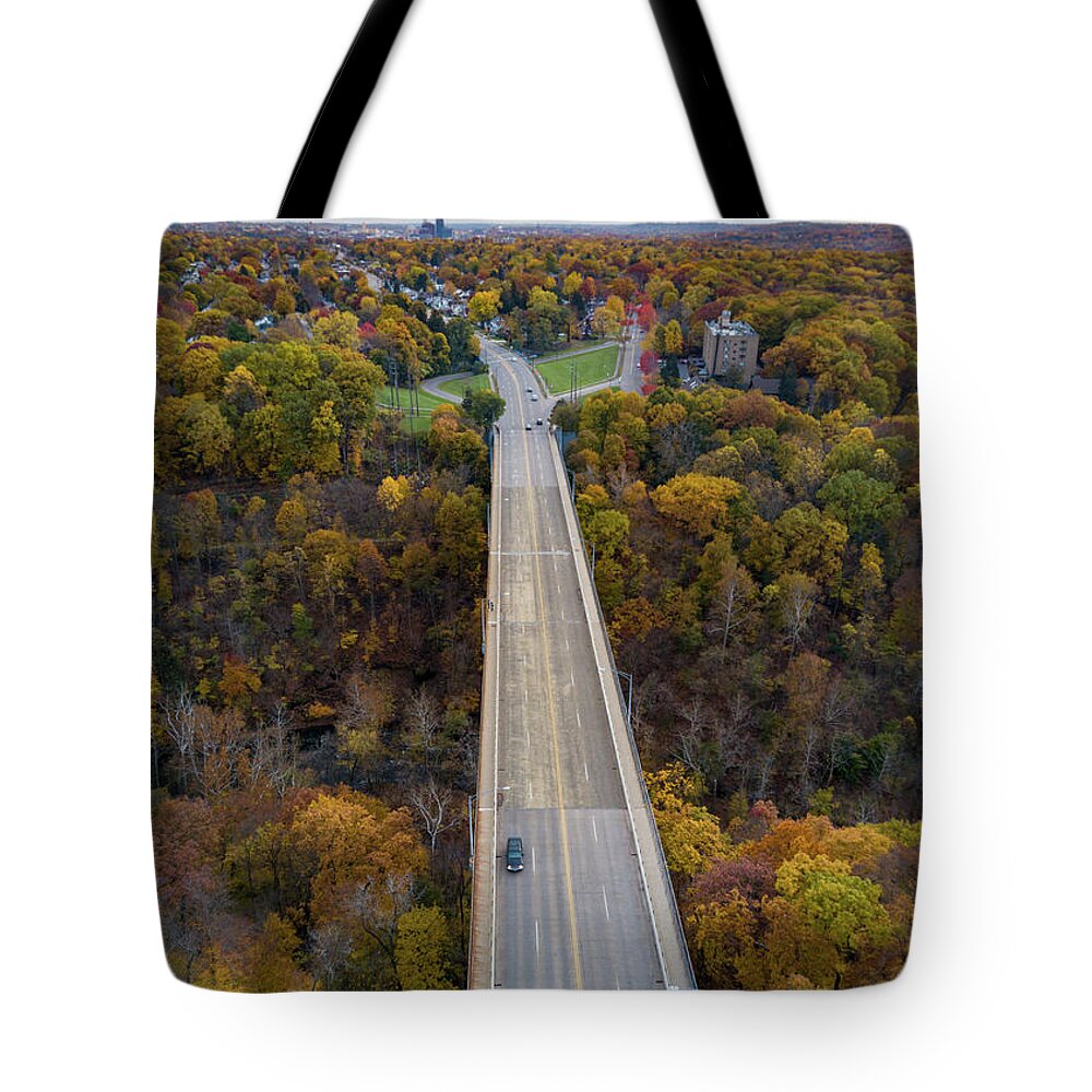 High Level Bridge Tote Bag featuring the photograph State to Main by Tim Fitzwater