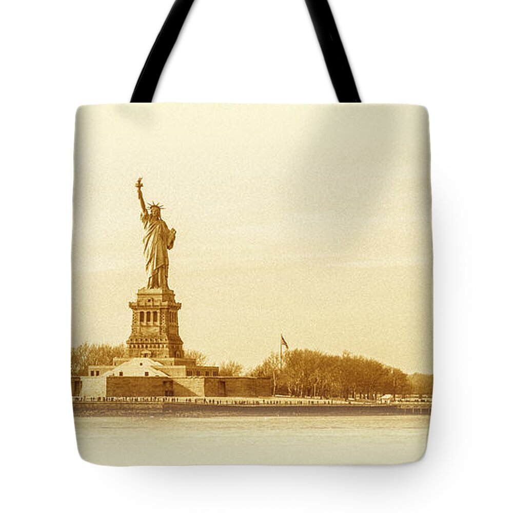 United Tote Bag featuring the photograph Statue of Liberty Old Yellow by Pelo Blanco Photo