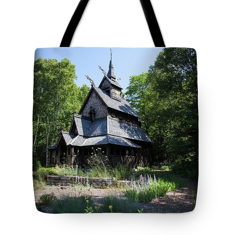 Stavkirke Tote Bag featuring the photograph Stavkirke Church by Timothy Johnson