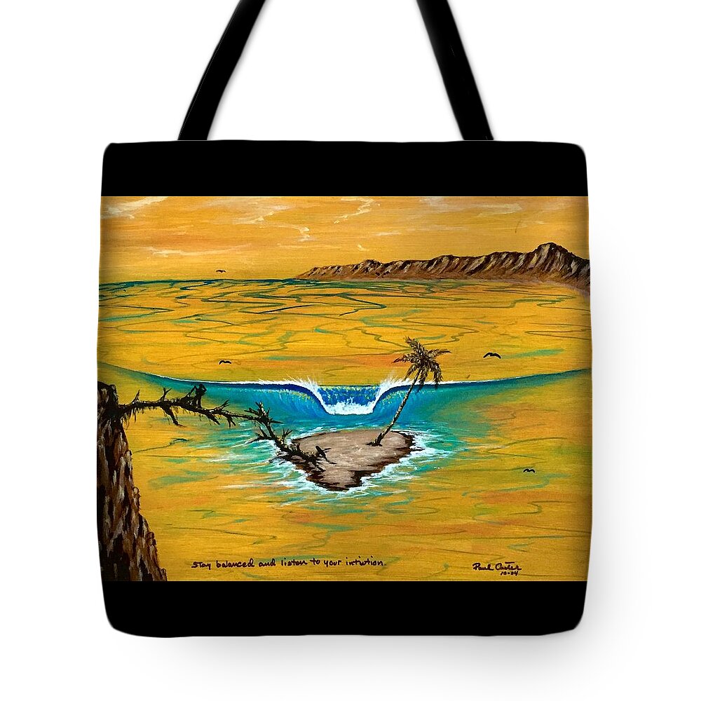 Tropical Island Prints Tote Bag featuring the drawing Listen To Your Intuition by Paul Carter