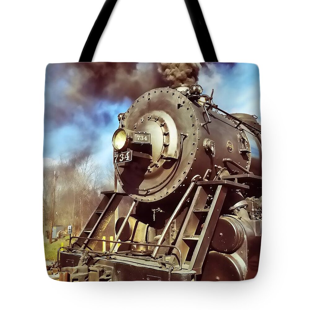 Train Tote Bag featuring the photograph Steam Engine by Chris Montcalmo