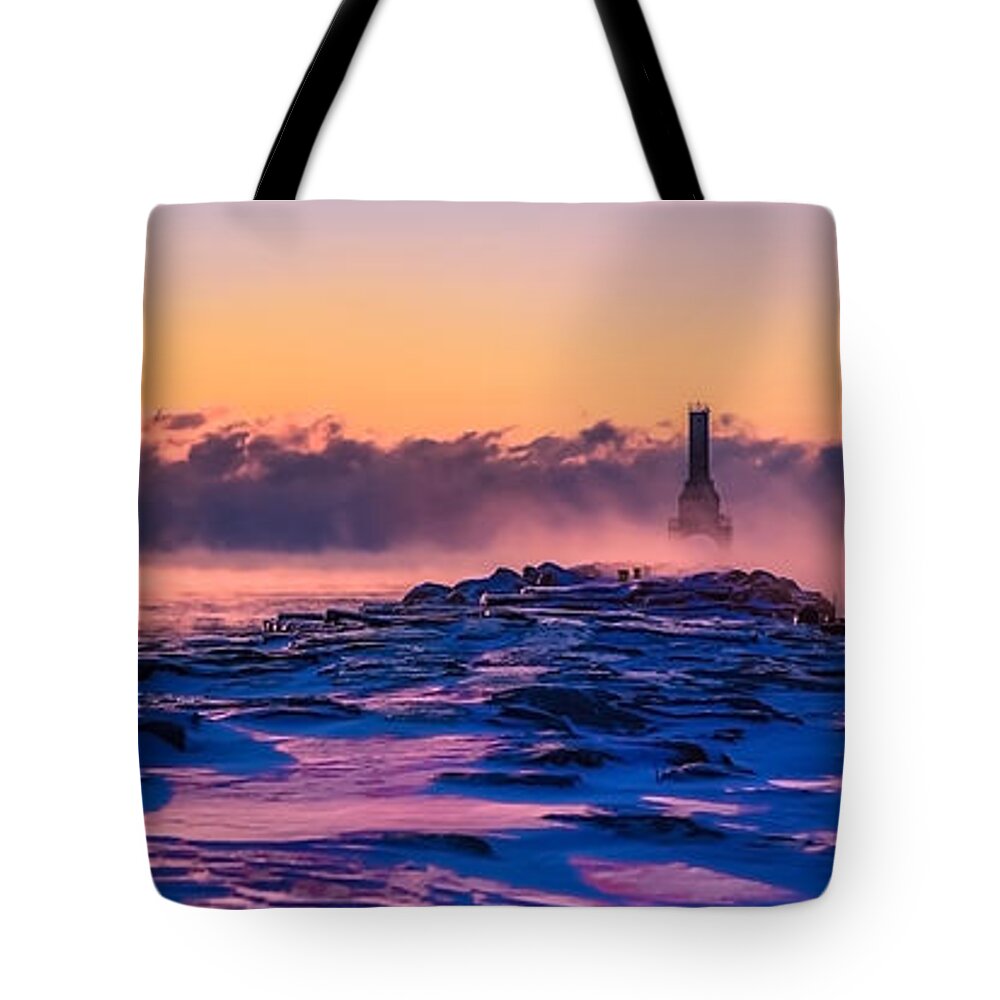Steam Fog Tote Bag featuring the photograph Steam Fog Two Panorama by James Meyer