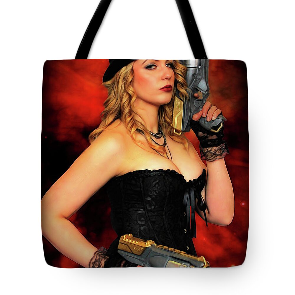 Steam Punk Tote Bag featuring the photograph Steam Punk Gun Figther by Jon Volden