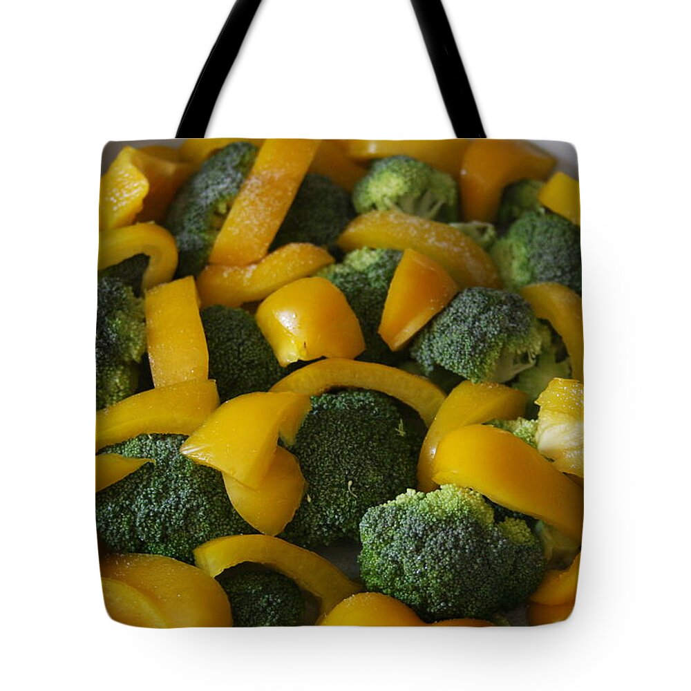 Vegetables Tote Bag featuring the photograph Steamed Broccoli and Peppers by Vadim Levin