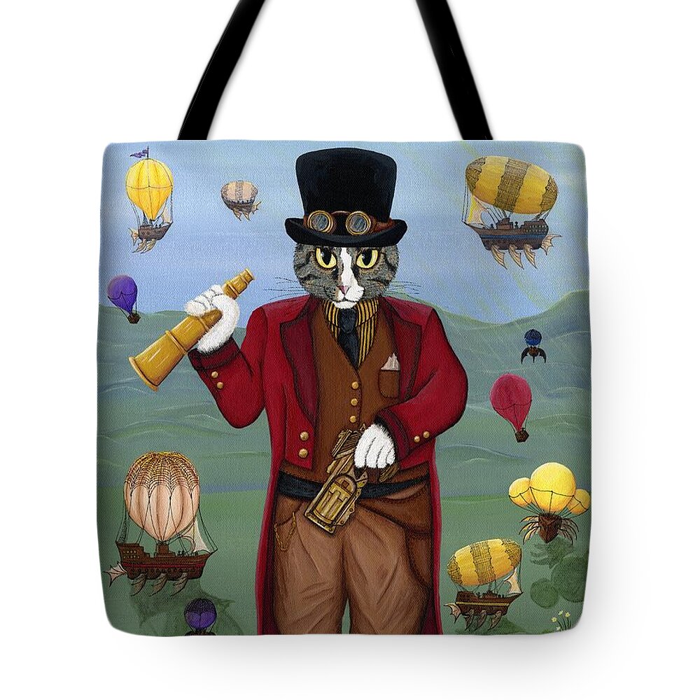 Steampunk Tote Bag featuring the painting Steampunk Cat Guy - Victorian Cat by Carrie Hawks