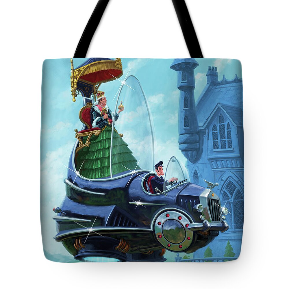 Queen Tote Bag featuring the digital art Steampunk Hover Rolls with Queen  by Martin Davey