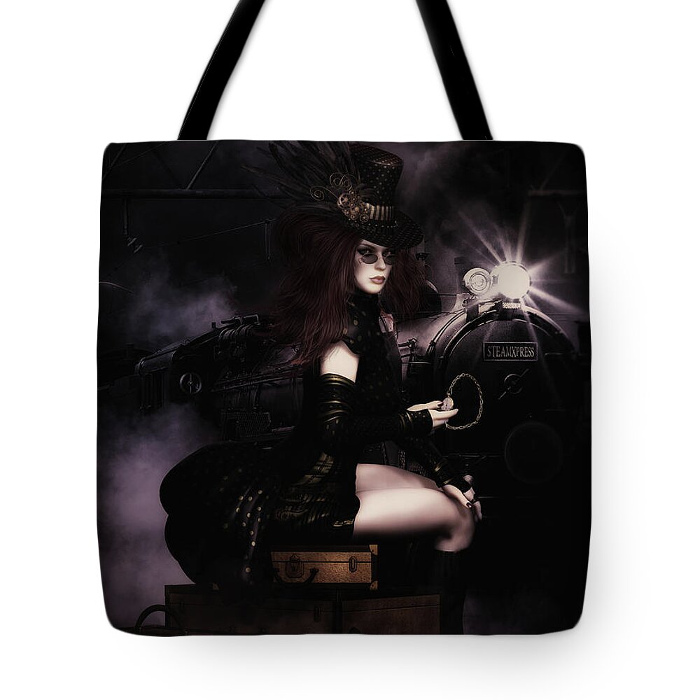 Steamxpress Tote Bag featuring the digital art SteampunkXpress by Shanina Conway
