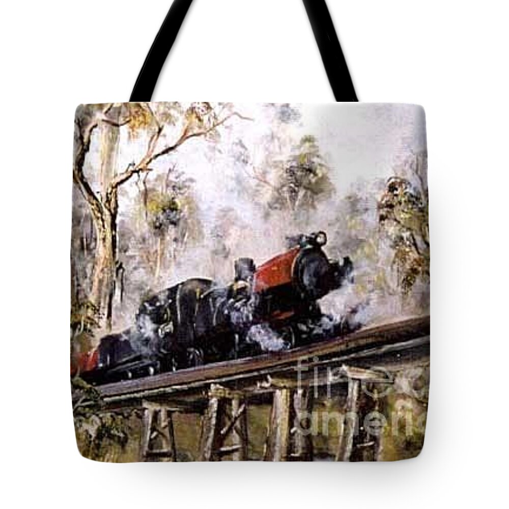 Steam Rail Tote Bag featuring the painting Steamrail by Ryn Shell