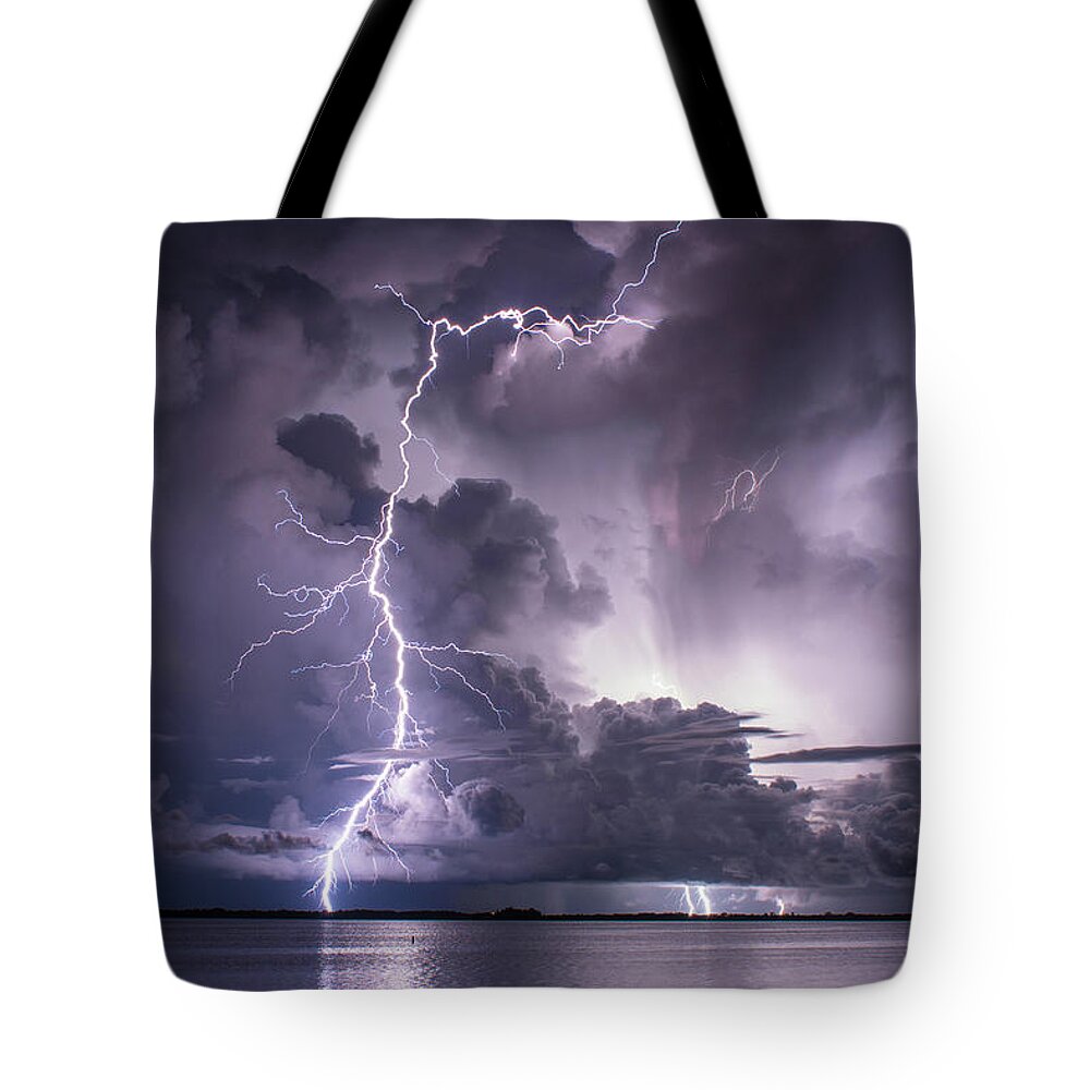 Lightning Tote Bag featuring the photograph Steely Blue 2 by Quinn Sedam