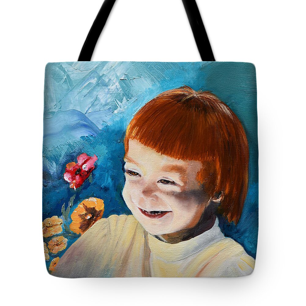 Daughter Tote Bag featuring the painting Stefi- My Trip to Holland - Red Headed Angel by Jan Dappen