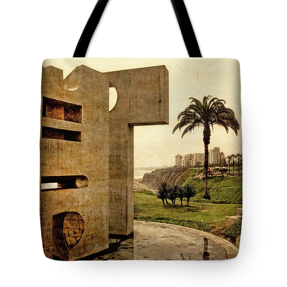 Stelae In The Park Tote Bag featuring the photograph Stelae in the Park - Miraflores Peru by Mary Machare
