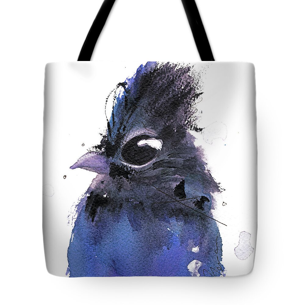 Steller Jay Tote Bag featuring the painting Steller Jay by Dawn Derman