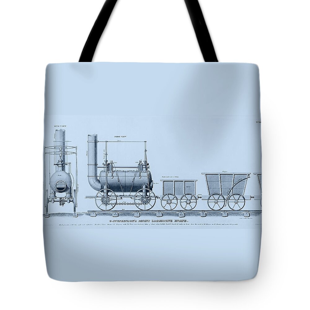 Richard Reeve Tote Bag featuring the drawing Stephenson's Patent Locomotive Engine by Richard Reeve