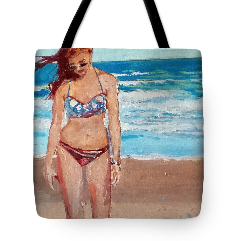Girl Tote Bag featuring the painting Stephie on the Beach by Jim Phillips