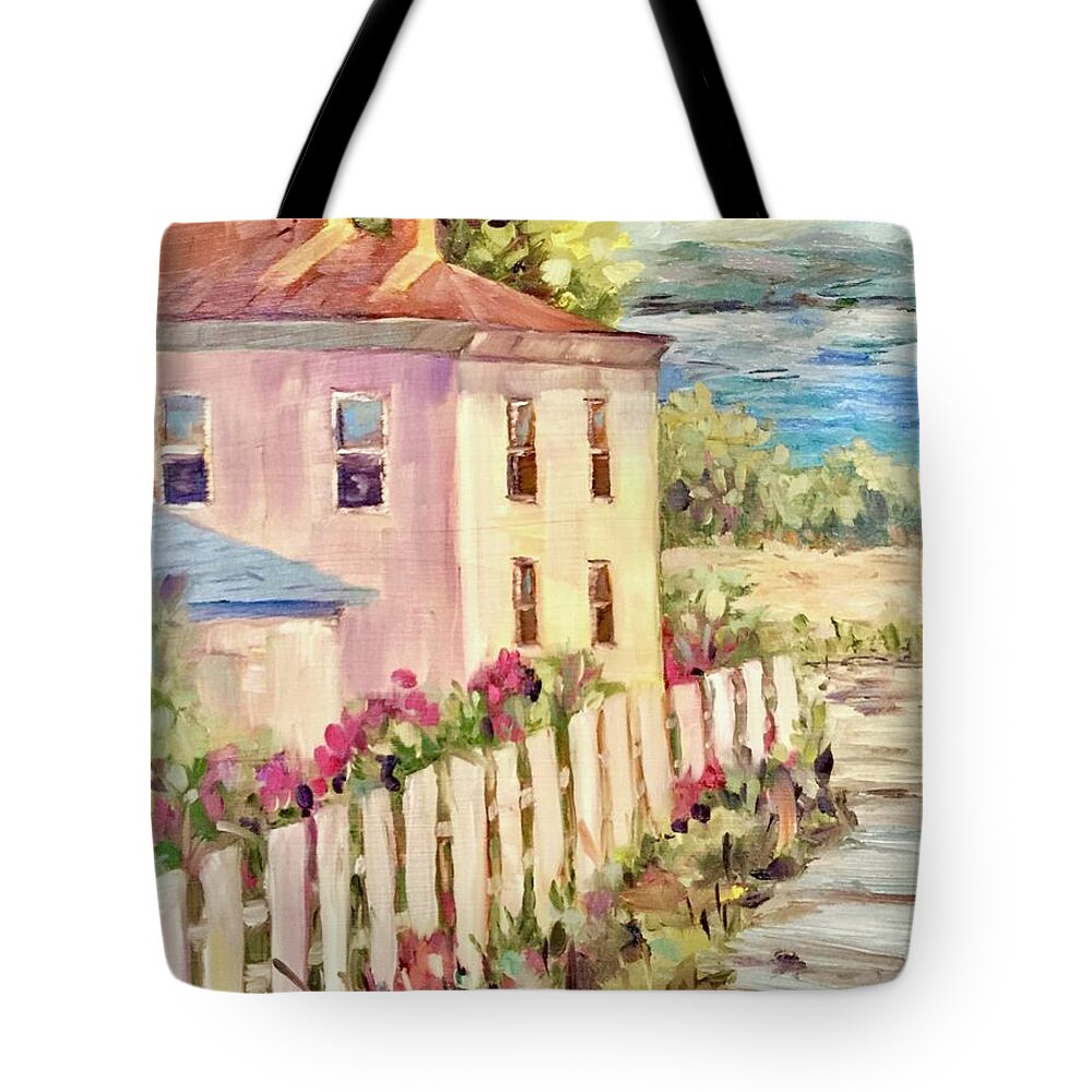 Hudson River Tote Bag featuring the painting Steps to the Hudson by Patsy Walton