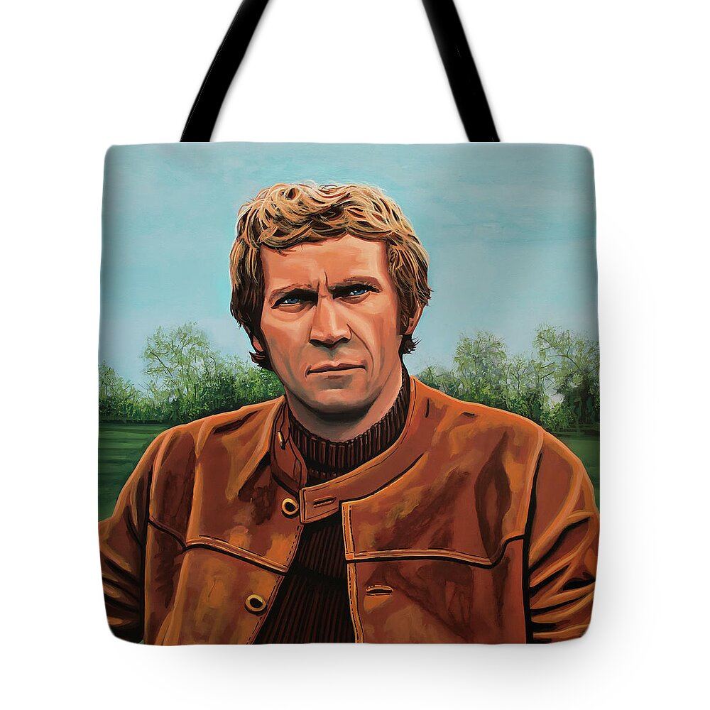 Steve Mcqueen Tote Bag featuring the painting Steve McQueen Painting by Paul Meijering