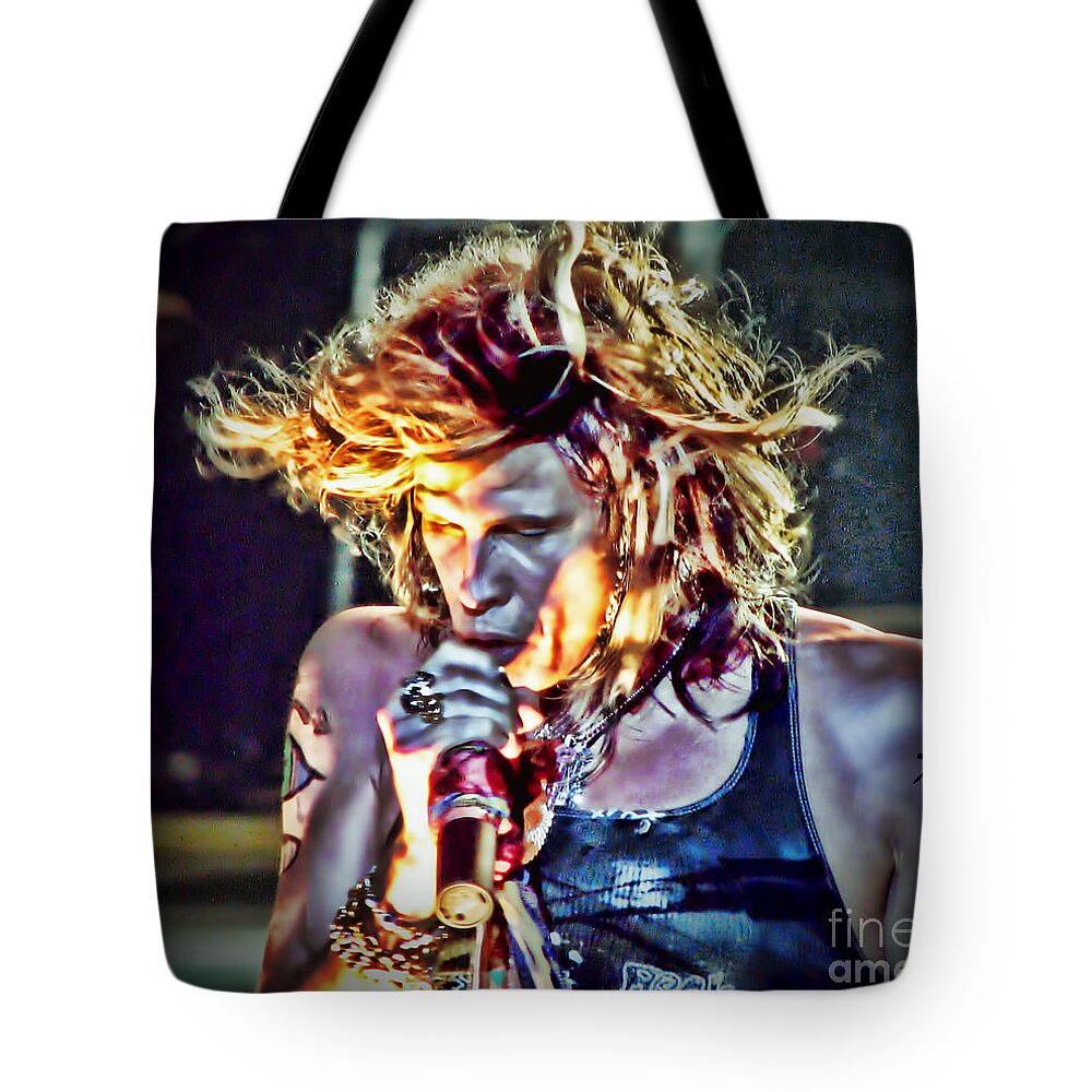 Steven Tyler Tote Bag featuring the photograph Steven Sings by Traci Cottingham