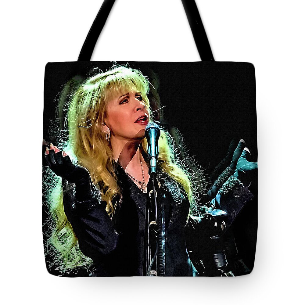 Stevie Nicks Tote Bag featuring the digital art Stevie Nicks, Fleetwood Mac by Mal Bray