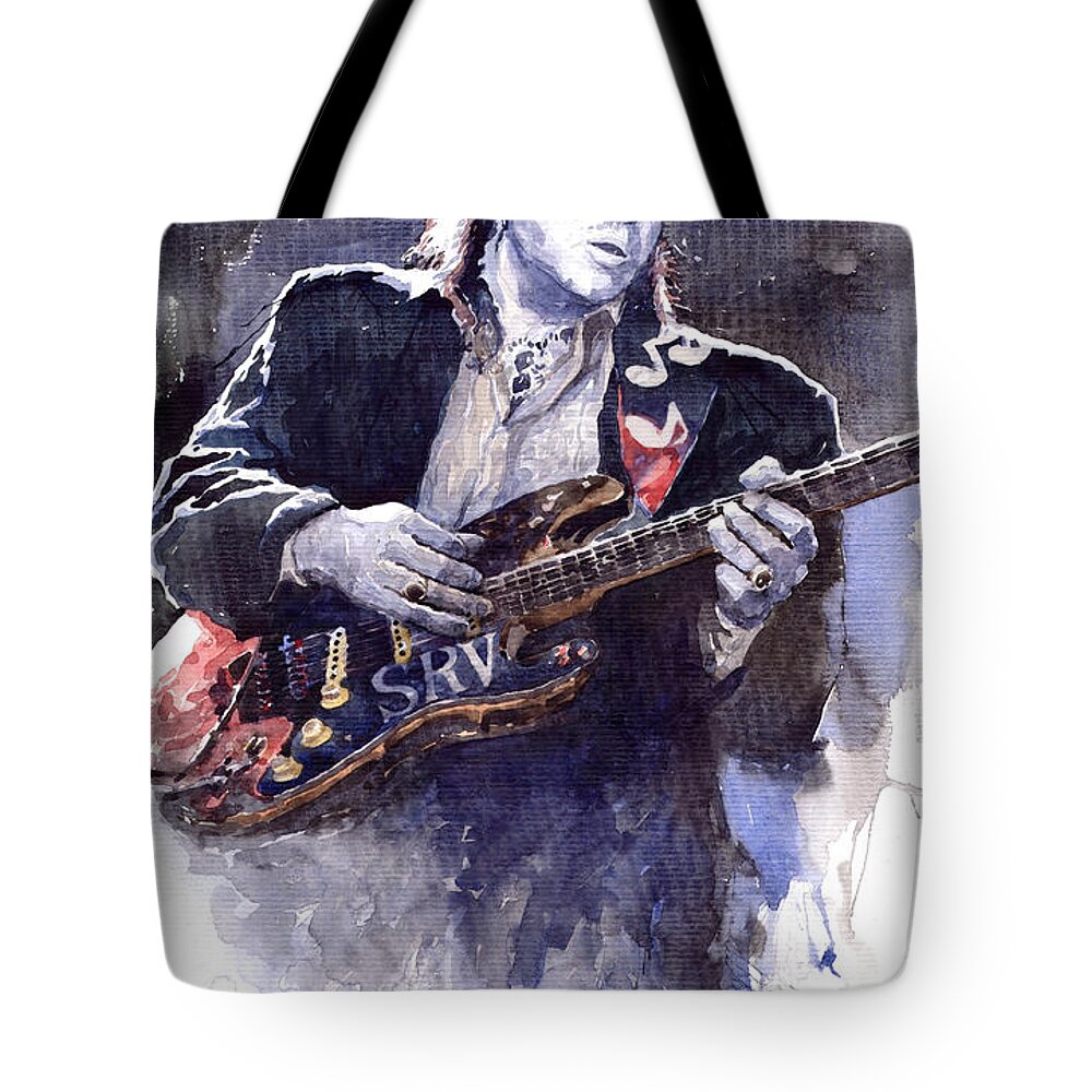 Guitarist Tote Bag featuring the painting Stevie Ray Vaughan 1 by Yuriy Shevchuk